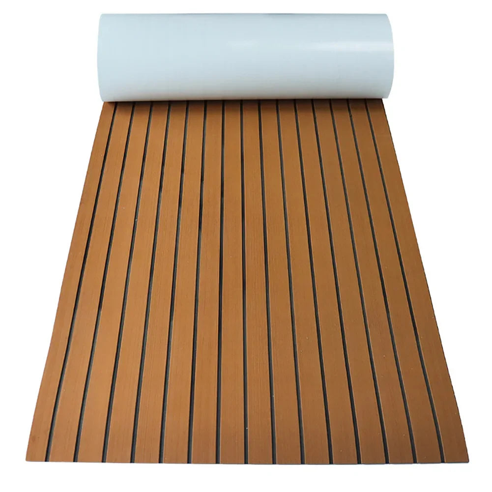2.4m Self-Adhesive EVA Foam Boat Marine Flooring Faux Teak Decking Sheet Striped Yacht Mat 8 Styles Brown Gray Gold Black Qme Black Brown