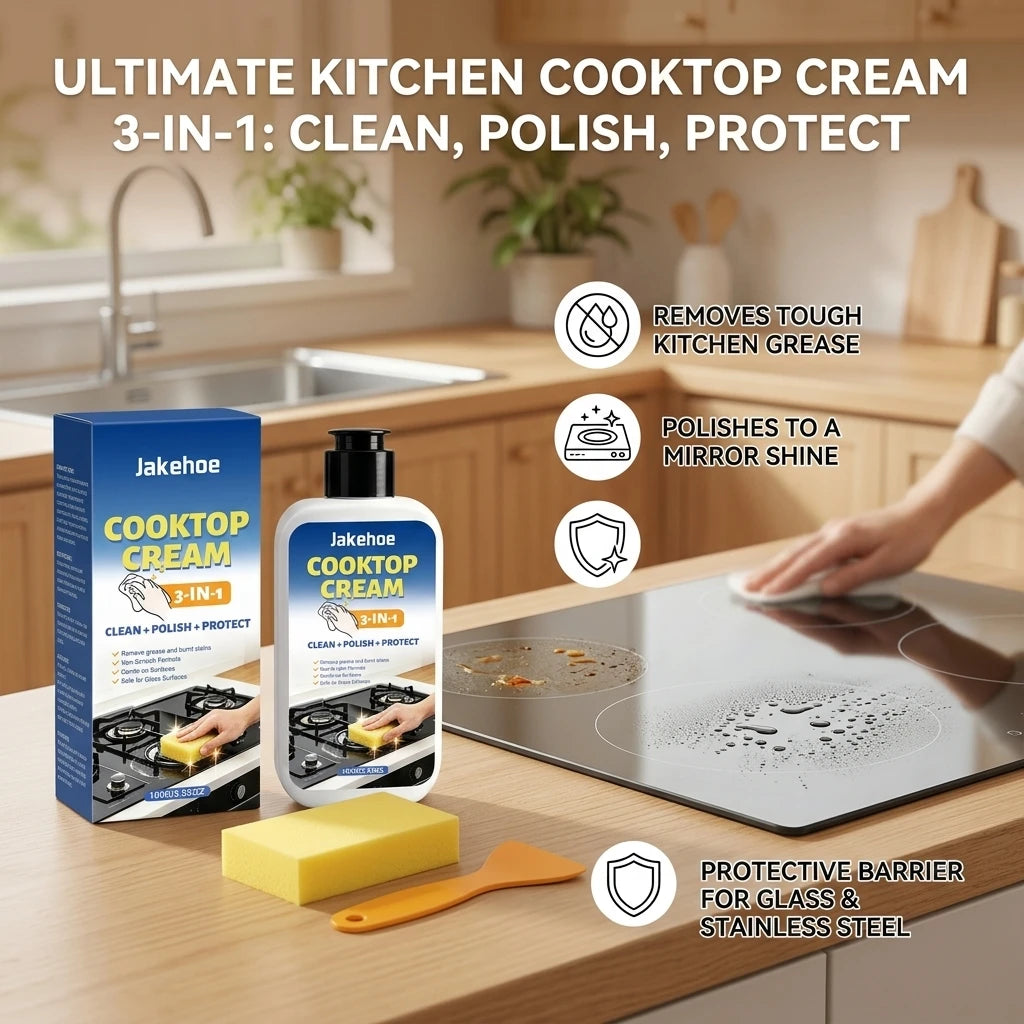Multi-functional Kitchen Cleaner Remove Burnt Grease Food Residue & Tough Stain Form Protective Film 3-in-1 Cooktop Cleaning Kit Qme