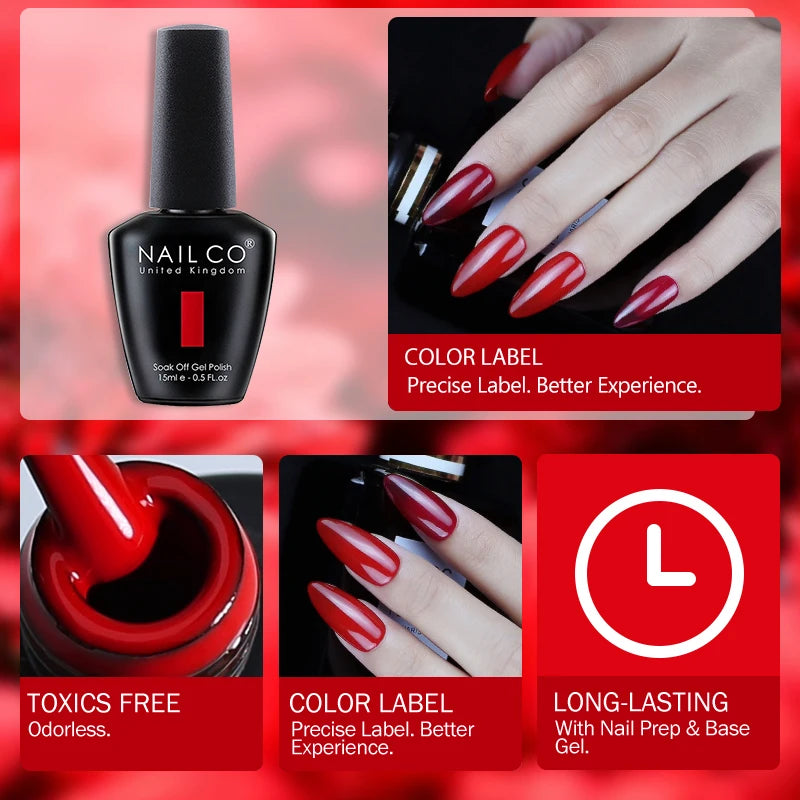 NAILCO Red Gel Nail Polish Wine Purple Semi Permanent Soak Off UV Qme