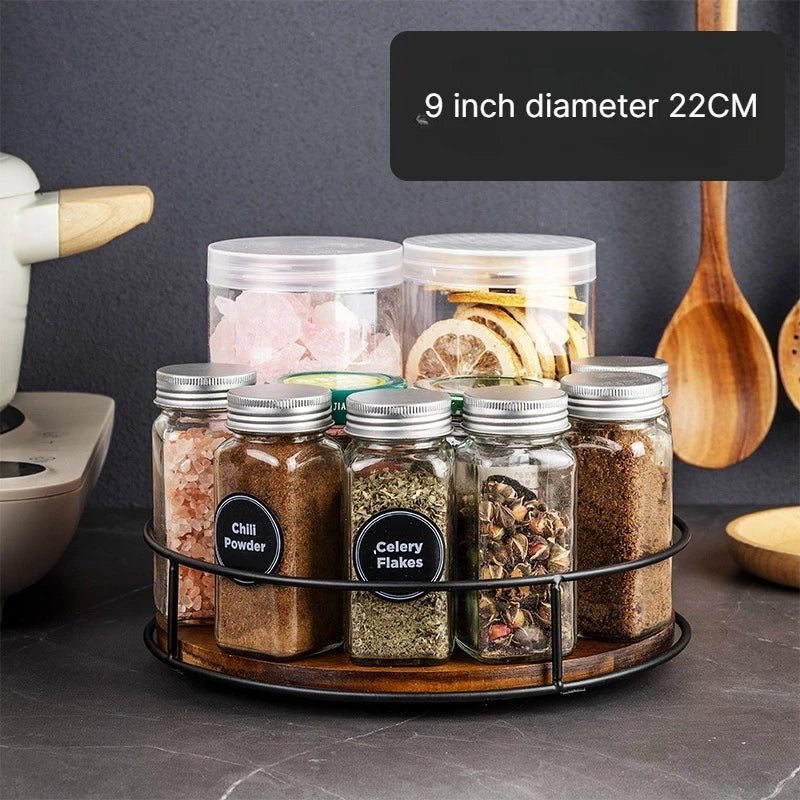 A Kitchen rotating seasoning rack, countertop seasoning box, oil, salt, sauce, vinegar storage rack, rotating makeup tray Qme 9 inch diameter