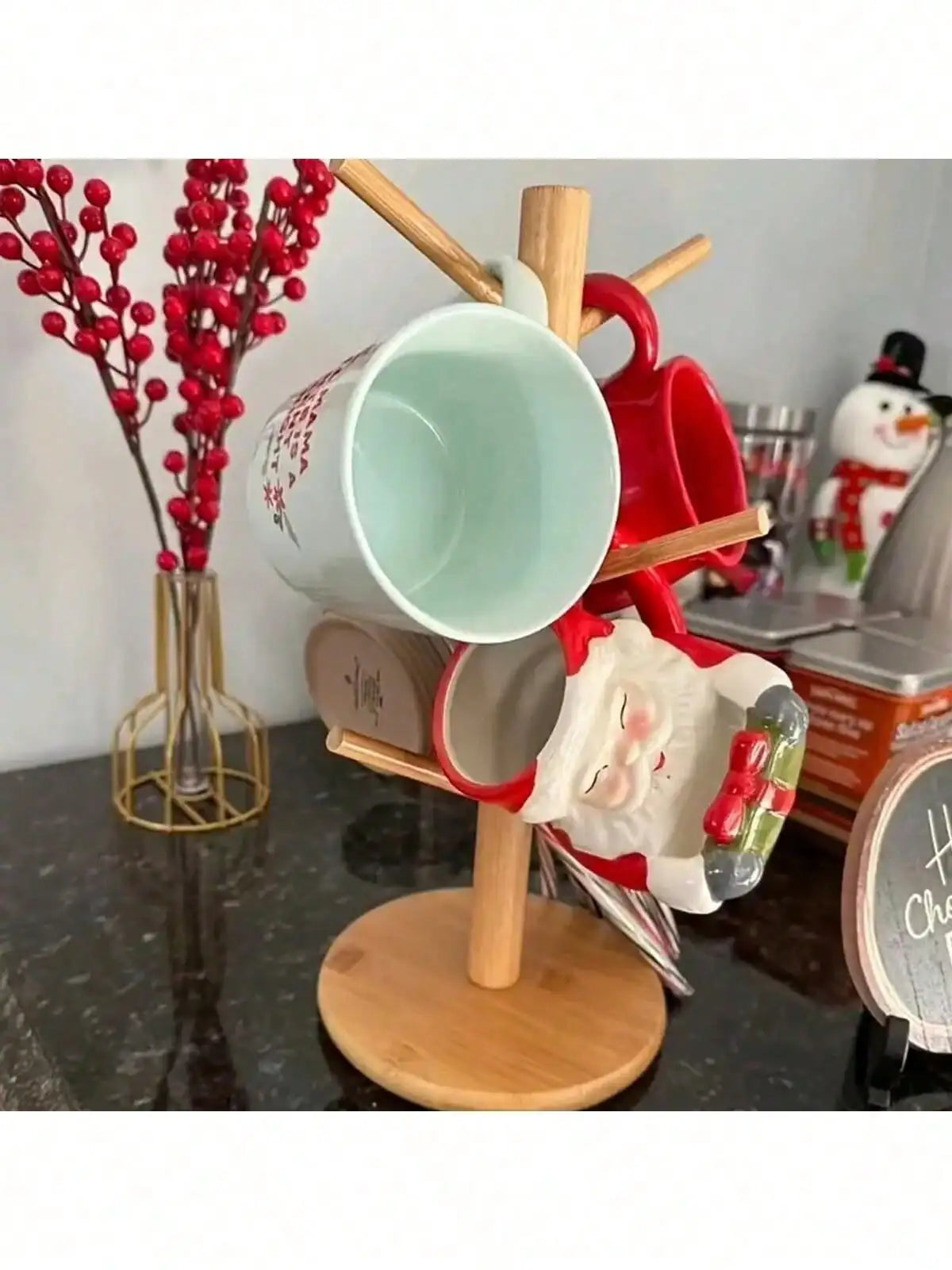 Bamboo Cup Holder Space Saving Kitchen Organizer Rack Coffee Mugs Qme