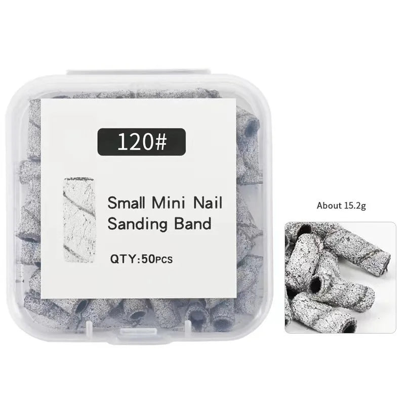 50/100Pcs 3mm Mini White Sanding Bands Stainless Steel Nail Drill Bits Mandrel Electric Manicure Accessories Tool Qme 50pcs Grits 120