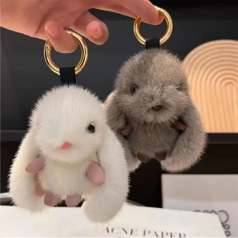 Plush Rabbit Keychain Fluffy White Soft Charm Mini Pendant Decorative Accessory for Women Travel Bag Decoration Qme