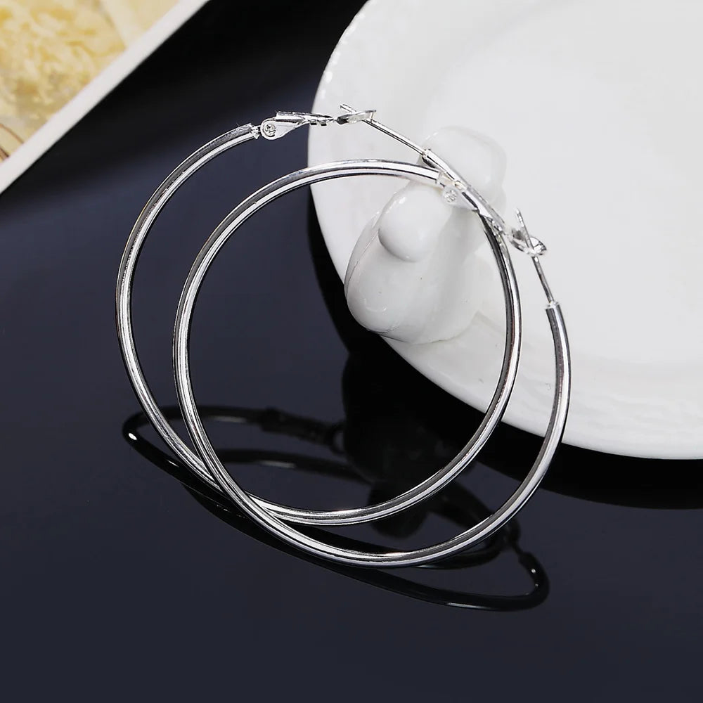 Hot charms Silver color Classic 5-8CM Big circle hoop Earrings for Women party wedding Jewelry fashion Christmas Gifts Qme 7CM Silver Plated