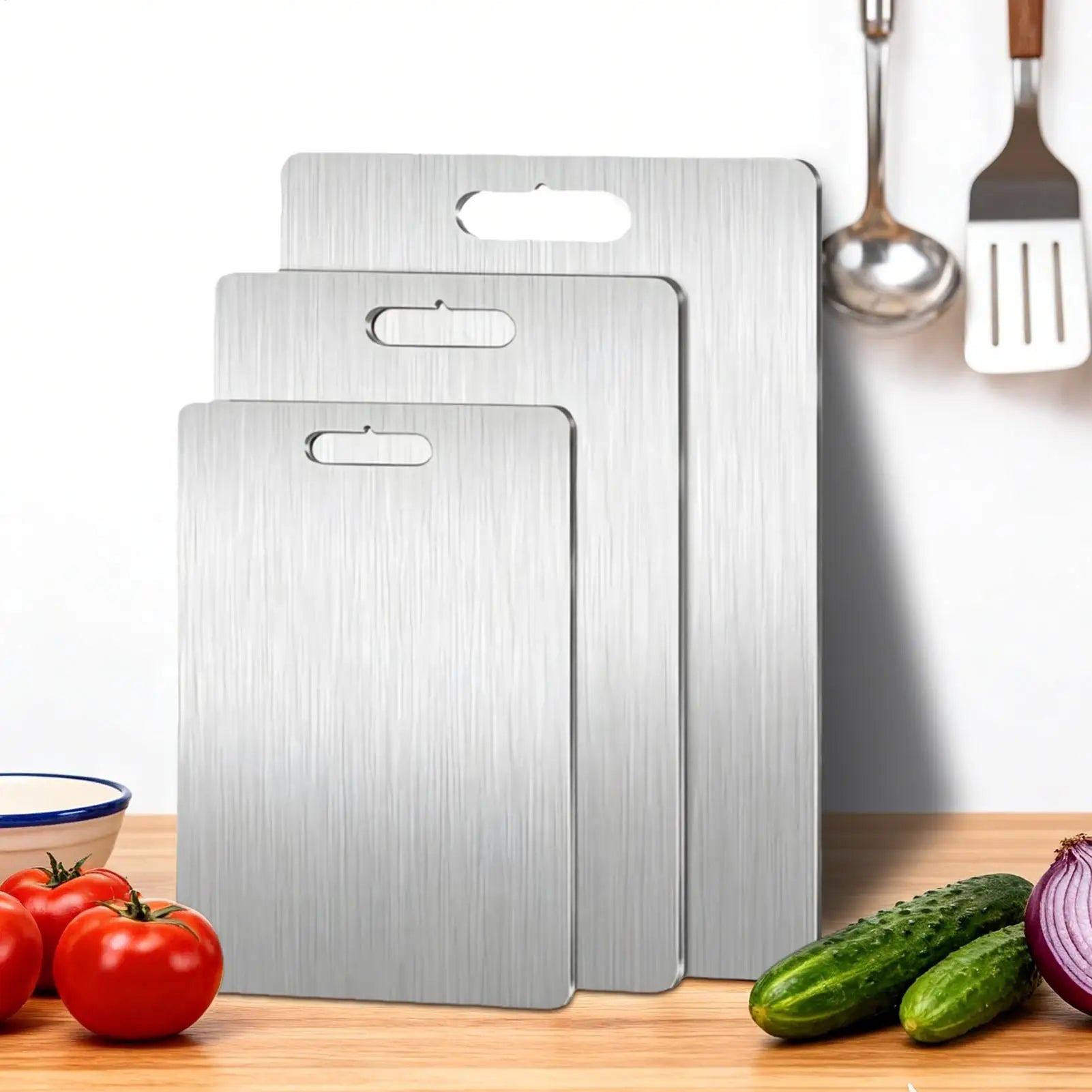 Cutting Boards For Kitchen 3 Pieces Food Grade Non Slip Food Mat Stainless Steel Meat Cutting Board For Meat Vegetable Bread Qme