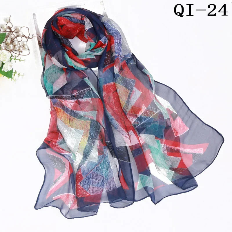 Painting Lotus Beach Sun Protection Chiffon Georgette Scarf Women