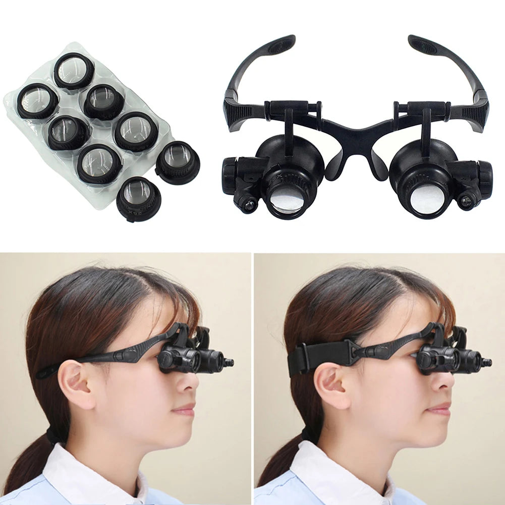 10X/15X/20X/25X Lens Observation Head Wearing Magnifier Glasses Loupes with LED Qme