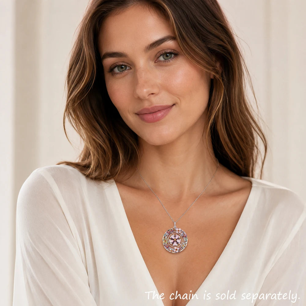 Pendant Colourful Stones Flowers Amulet Brand Fine Jewelry Europe 925 Sterling Silver Bohemia Gift For Woman Qme