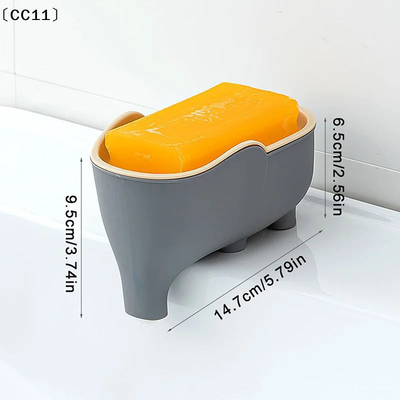 Double Layer Creative Elephant Shape Soap Box Dish Drainable Holder Qme