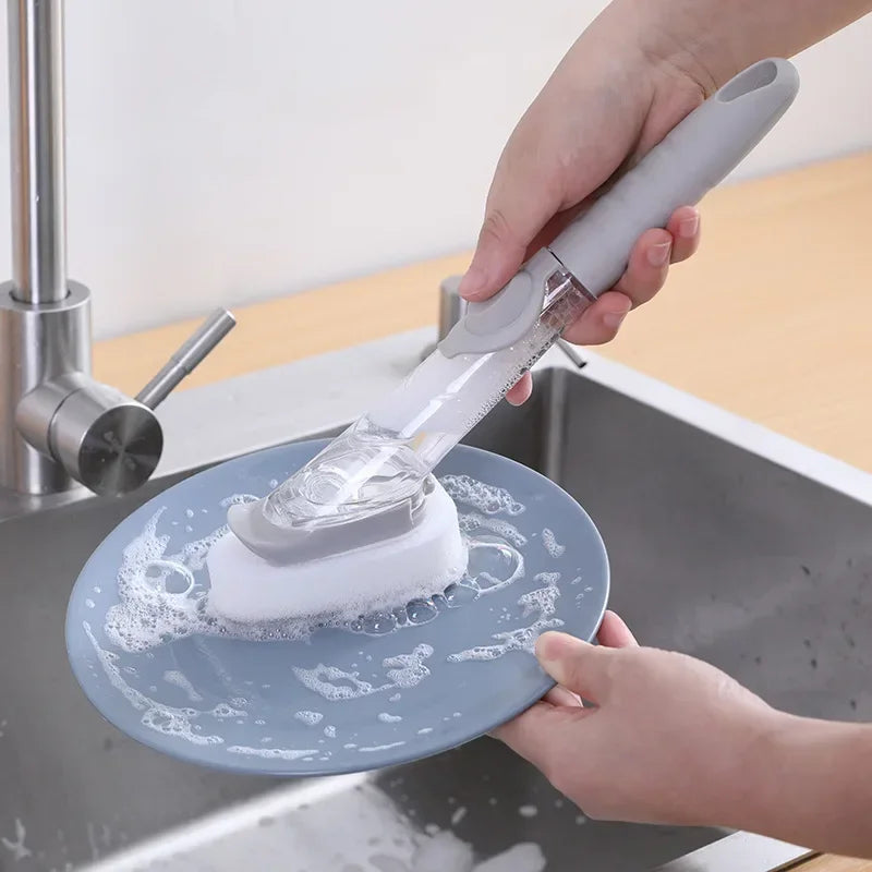Kitchen Cleaning Brush 1 Long Handle Cleaing Removable Sponge Qme