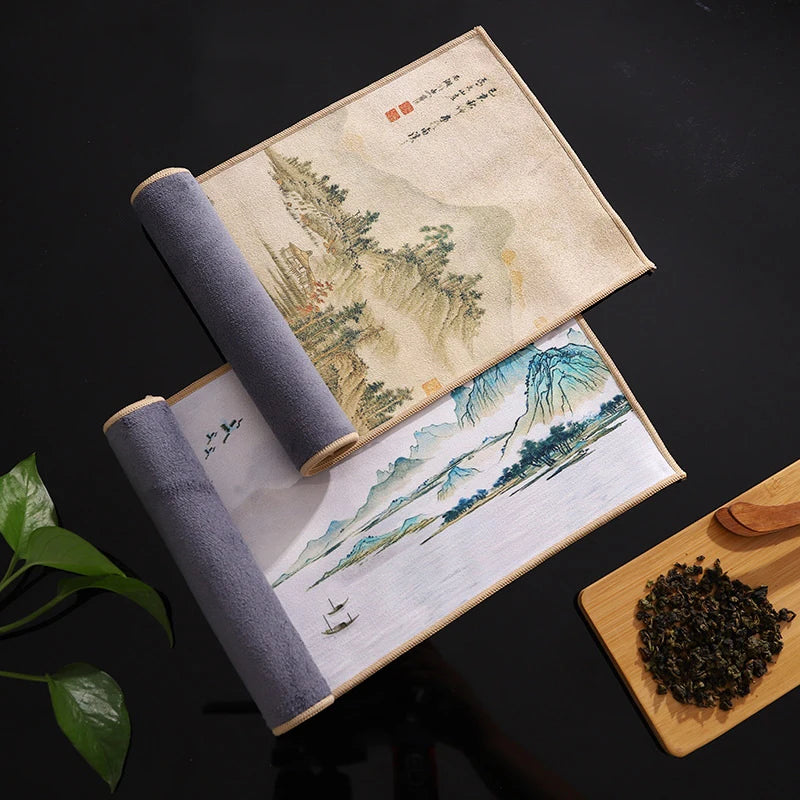 Retro Ancient Painting Tea Mat Matcha Green Powder Whisk Japanese Qme