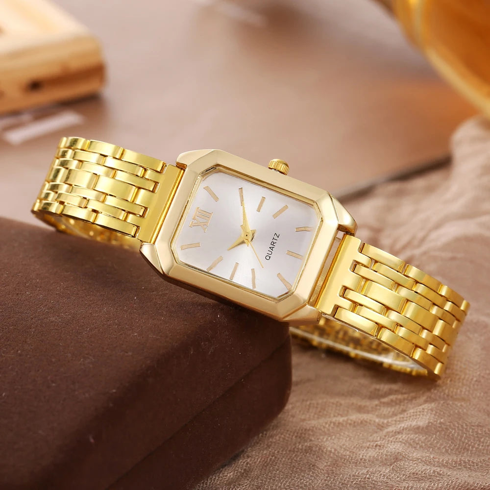New Trendy Square Women's Watch Gold Watch Women's Watch Steel Belt Women's Watch 1pcs Qme 4