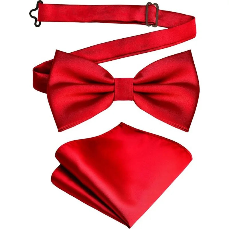 Solid Bowtie Pocket Square Cufflinks Business Men Neck Bow Ties Qme color4
