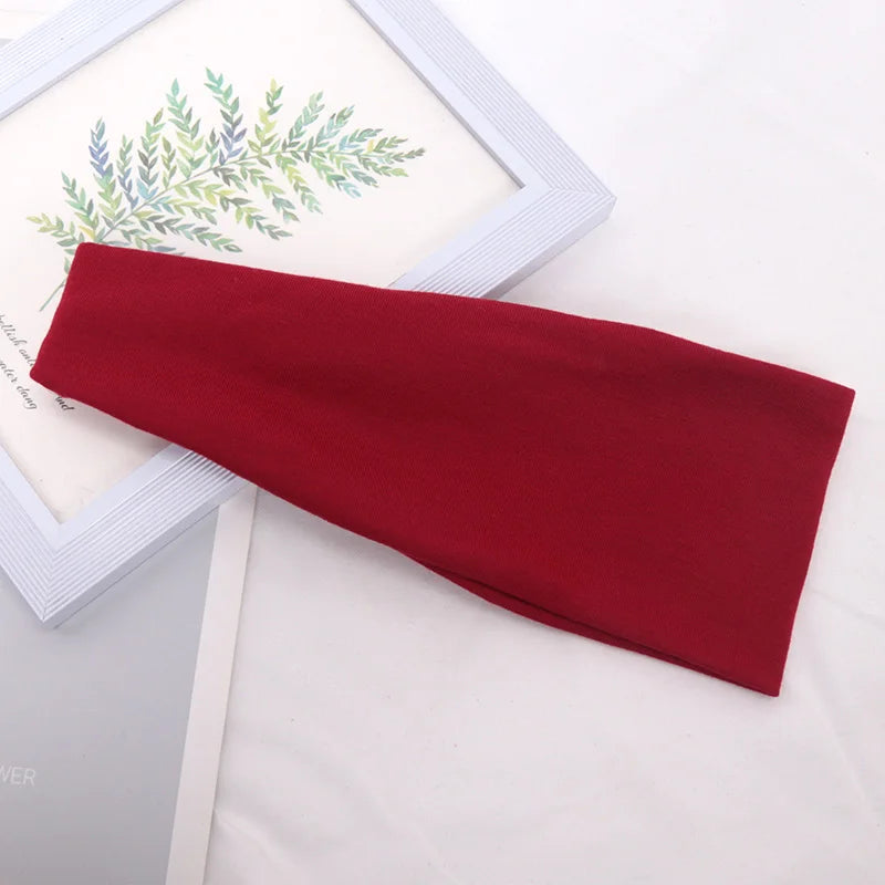Women Headband Wide Knitted Cotton Sport Elastic Hair Bands Yoga Qme Red One Size