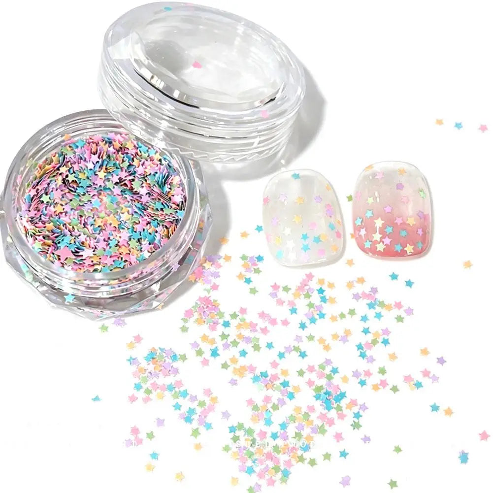 1 Box Colorful Heart Star Glitter Nails Flakes Sparkling Diamond Qme C