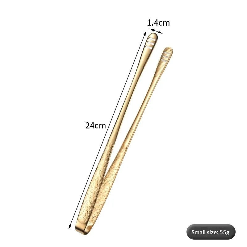 Stainless Steel Barbecue Tongs Kitchen Vegetable Reusable Meat Qme Gold 24cm