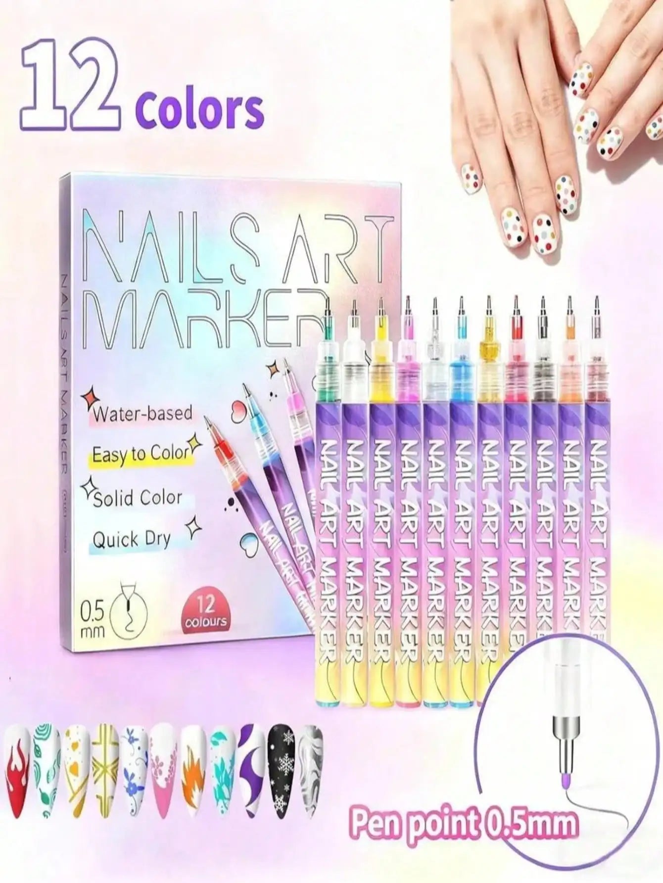 12 Nail Art Pen Marker 3D Special DIY Drawing Hook Decoration Tool Qme