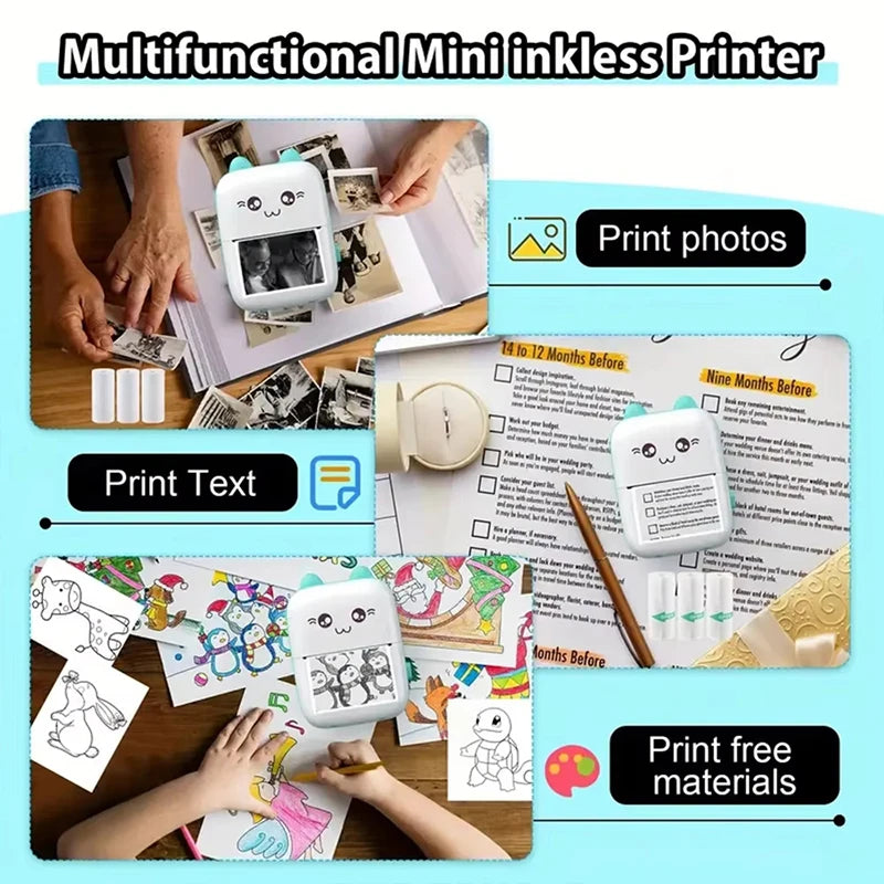 58mm Mini Portable Thermal Printer Wireless Bluetooth Mobile Pocket Photo Printer Memo Wrong Question HD Printing With USB Cable Qme