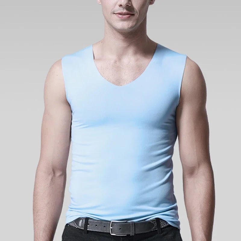Men's Sleeveless T-shirt Vest Sports Ice Silk Fitness Undershirts Underwears Slim Fit Top Sports Sleeveless Breathable Singlet Qme QL 4XL