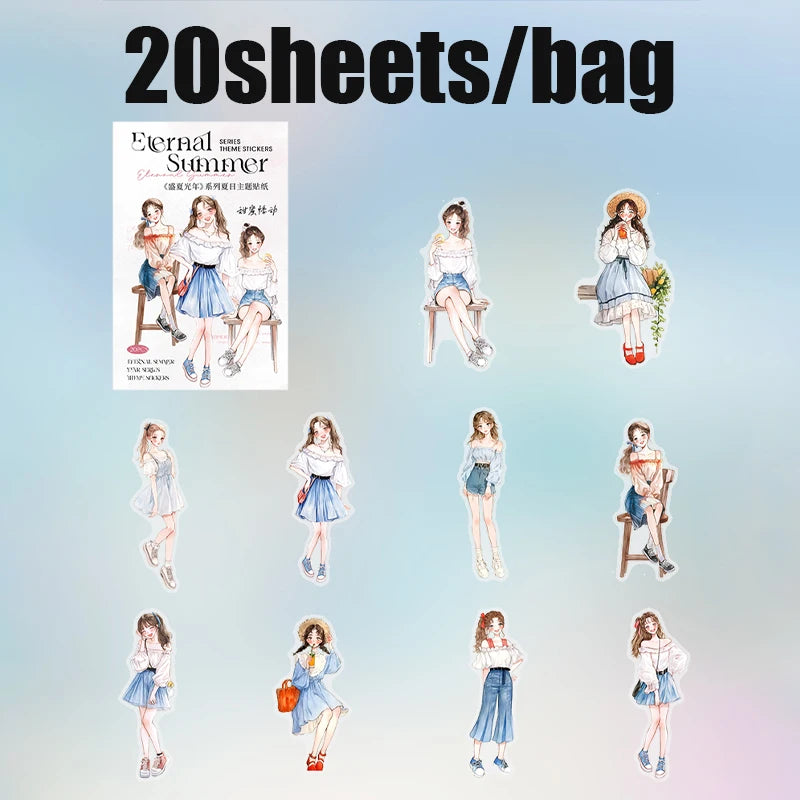 20 Sheets Summer Theme Stickers for Scrapbooking DIY Journal Planner Collage Art Phone Case Decoration Craft Supplies Qme 2