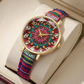 2/3/5PCS Fashion Women Watches Vintage Flowers Printed PU Strap Quartz Watch Reloj Mujer（Without Box） Qme Rose Without Box