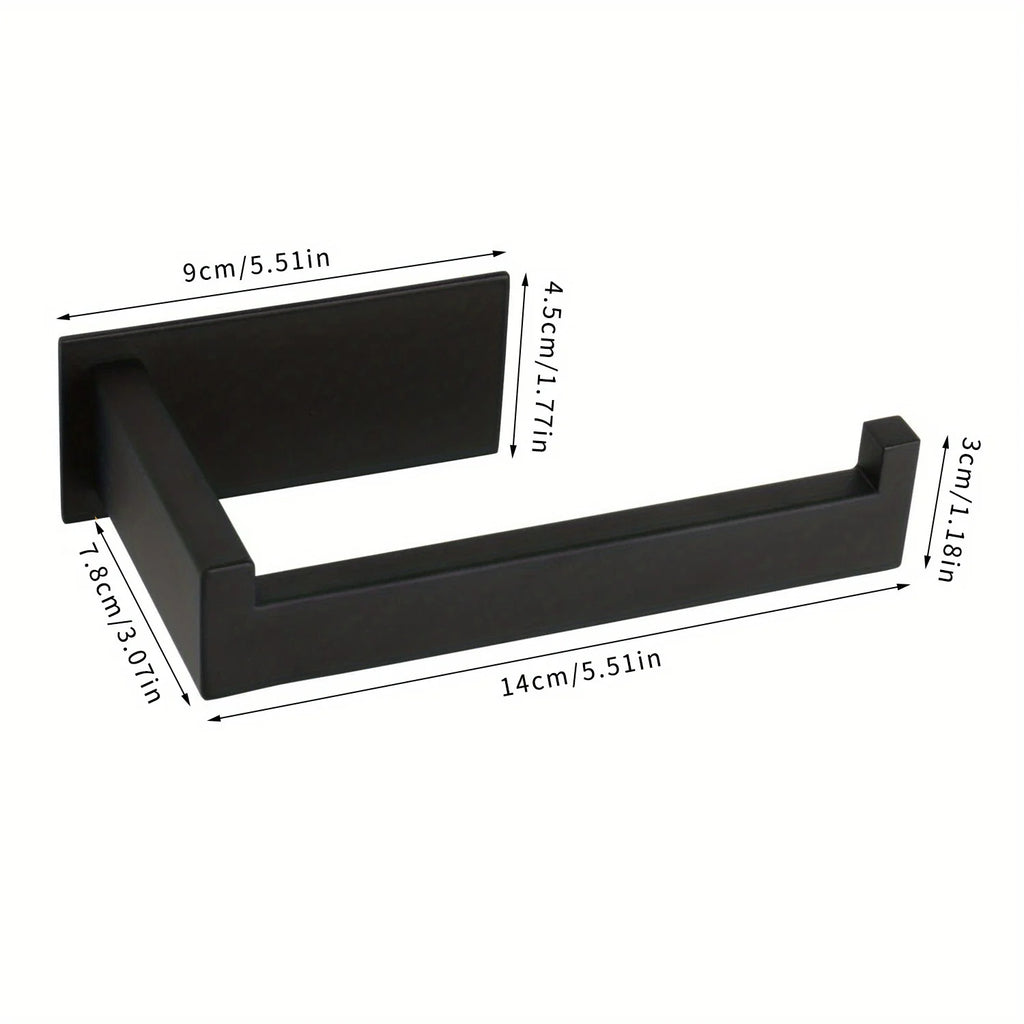 Self-adhesive wall-mounted toilet paper holder, square roll-type paper dispenser, bathroom toilet paper holder, easy to install Qme Black