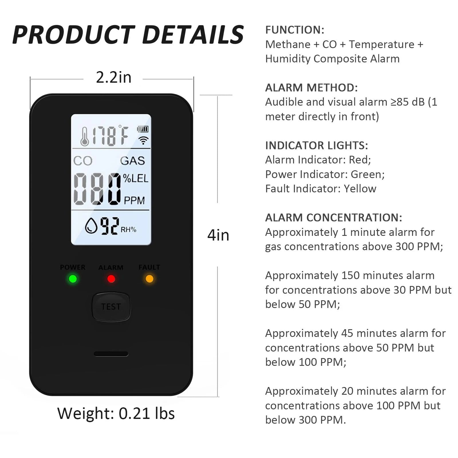 Combination Natural Gas Detector & Carbon Monoxide Detector, 4-in-1 Carbon Monoxide Alarm,Propane,Methane for Home,RV,Apartment Qme