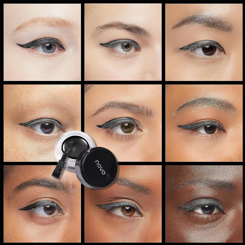 Portable Gel Eyeliner Black and Brown, Water Proof Smudge Proof Eyeliner Cream, Quick Drying Last for All Day Long Brow Eyeliner Qme
