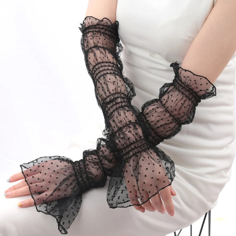 Long Cute Lace Mesh Fingerless Gloves Summer Sunscreen Sleeves Qme