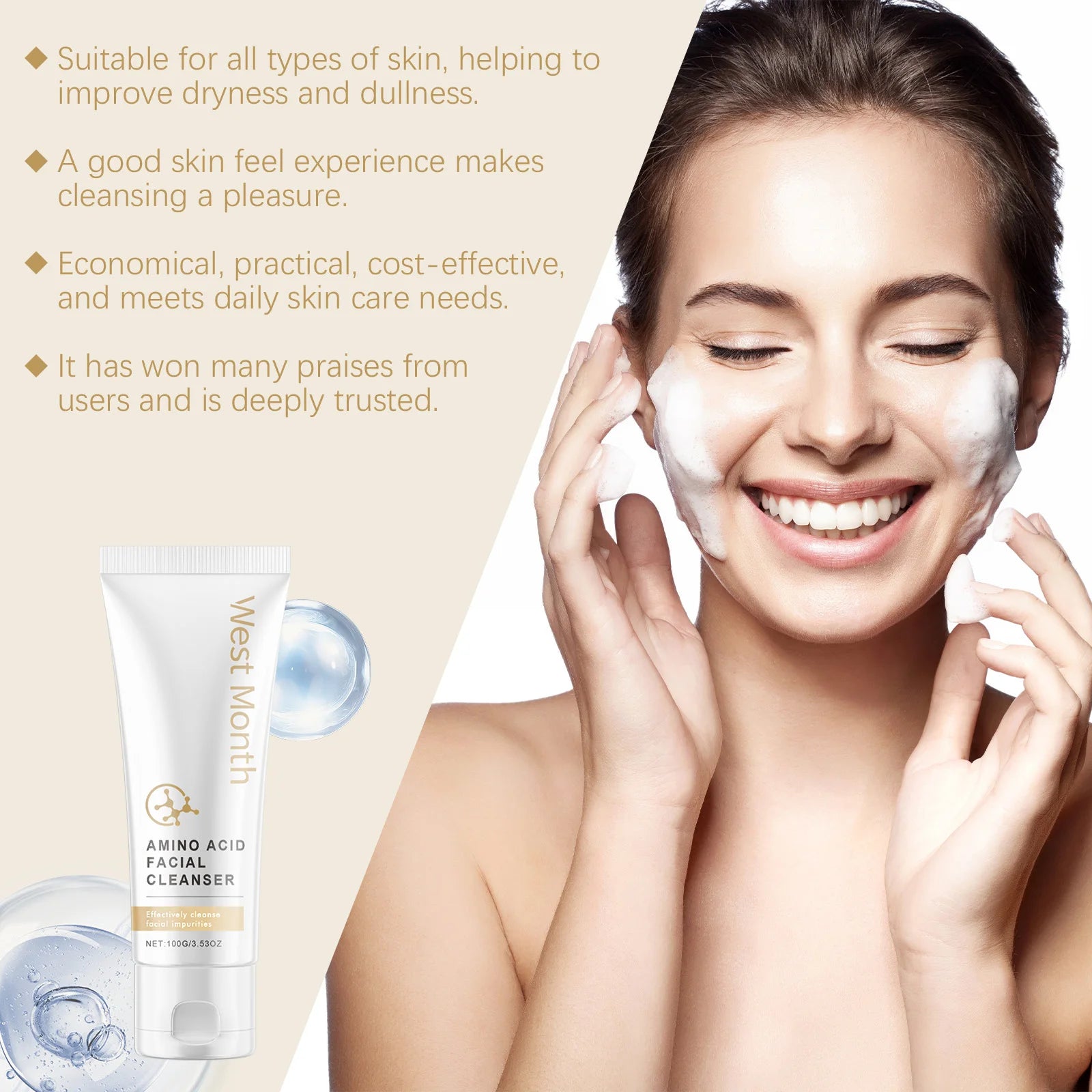 Amino Acid Facial Cleanser Purify Pores Cleansing Reduce Blackhead Oil Control Brightening Softens Skin Moisturizing Face Wash Qme