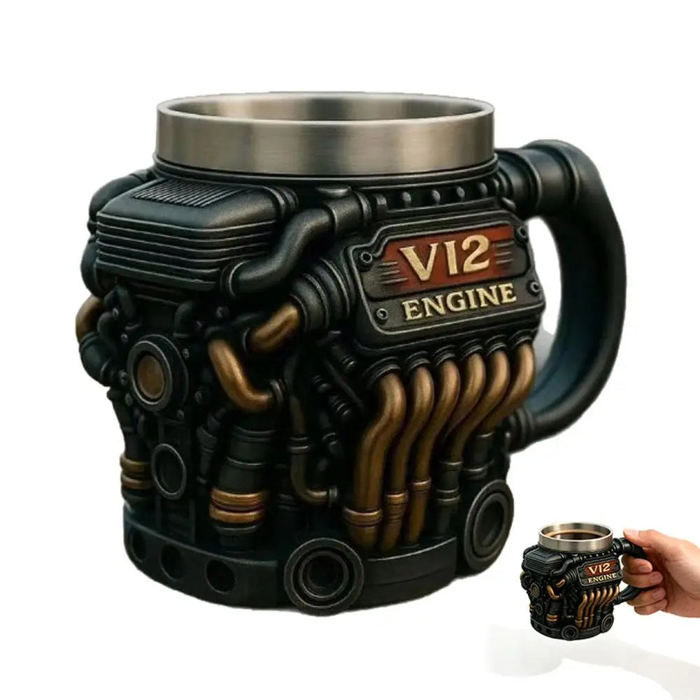 Engines Stainless Steel Cup Handmade V12 Engines Coffee Cup For Car Enthusiasts Tea Mug For Home Or Office Unique 3D Gifts Qme A 301-400ml