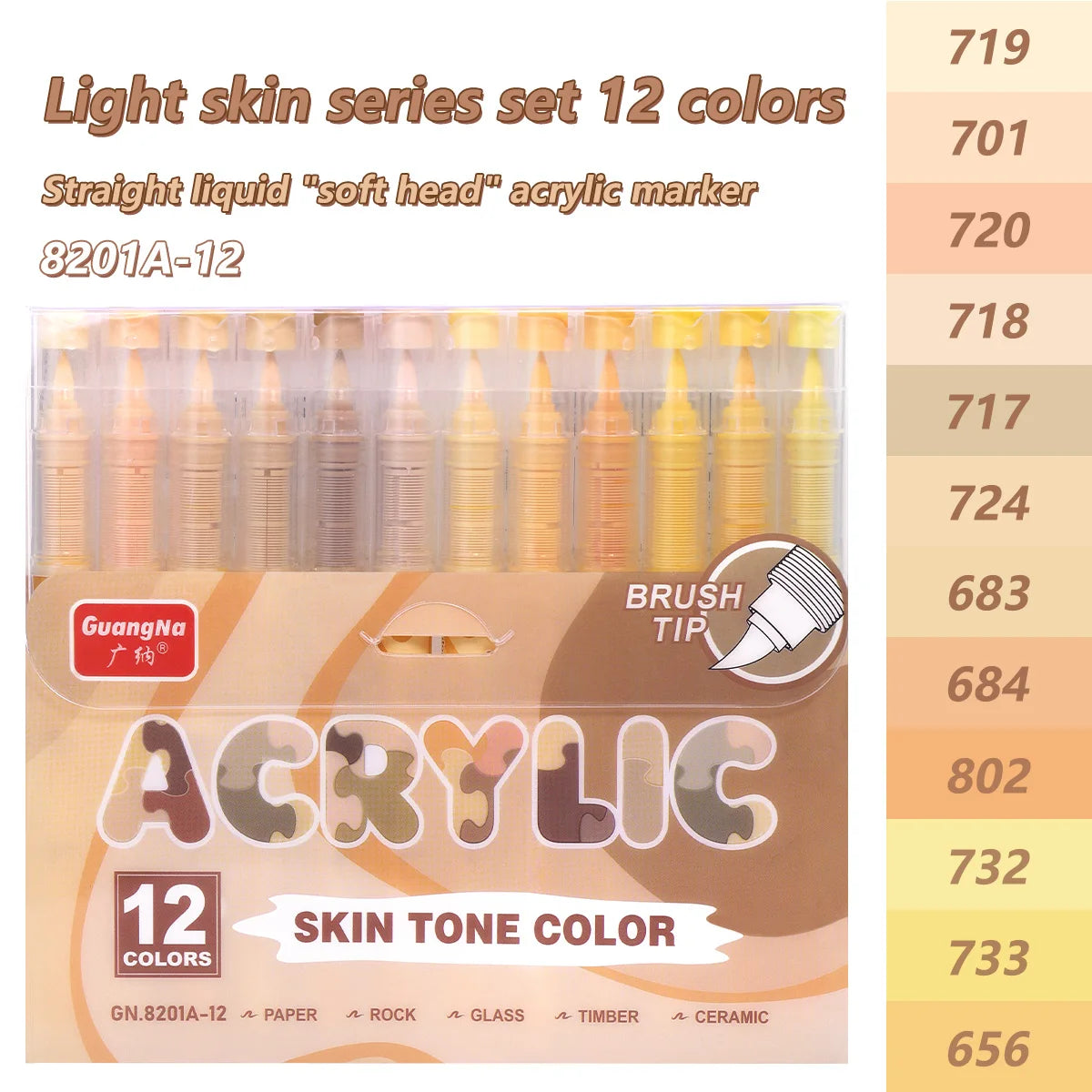 12 Colors/box Soft Tip Acrylic Marker Pens Set Water Resistant Paint Pen for Rock Wood Glass Canvas Graffiti DIY Art Stationery Qme 8201A-12