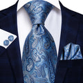 Hi-tie Light Blue Striped Business Mens Tie Jacquard Necktie Qme N-3214