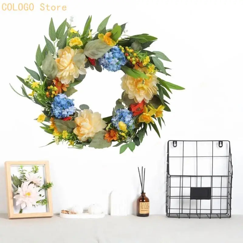 Front Door Flower Wreath Hangable Ornament Spring Farmhouses Mounted Qme