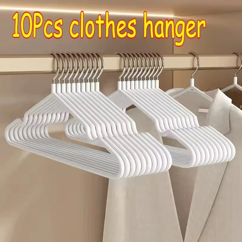 10PCS Non-slip Dip Plastic Clothes Hanger Dormitory Clothes Drying Adult Clothes Drying Rack Household Thick Clothes Support Qme 10pcs white
