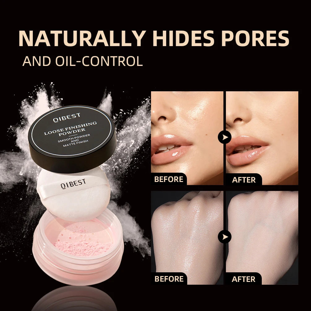 QIBEST Face Loose Powder Translucent Matte Setting Powder Oil-Control Reduce Pores Fine Line Long-Lasting Waterproof Face Makeup Qme