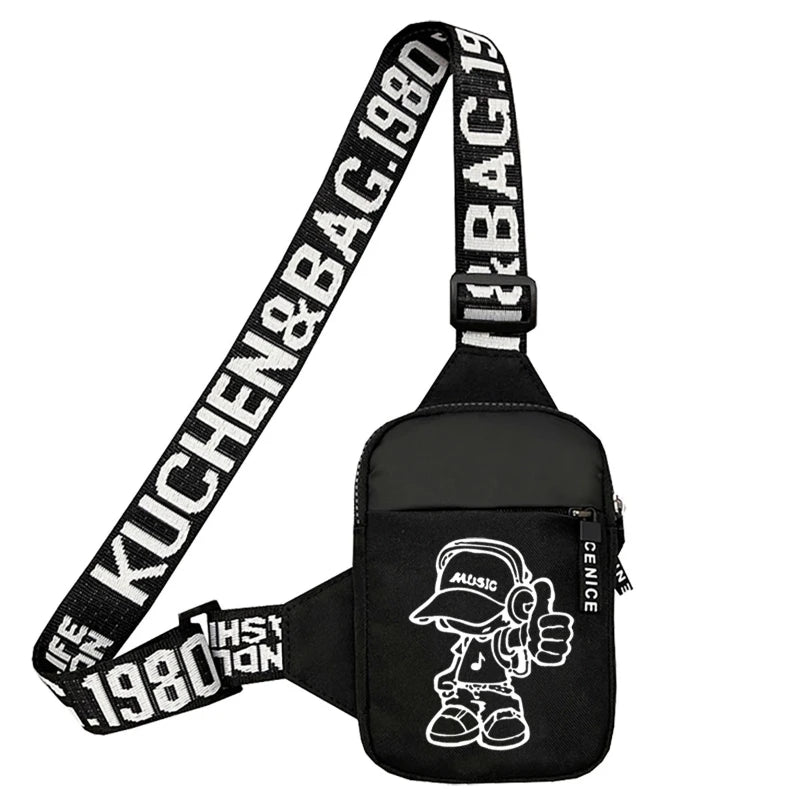 Trendy Couple's Chest Bags Hip-hop Graphic Print Crossbody Men Women Qme note boy