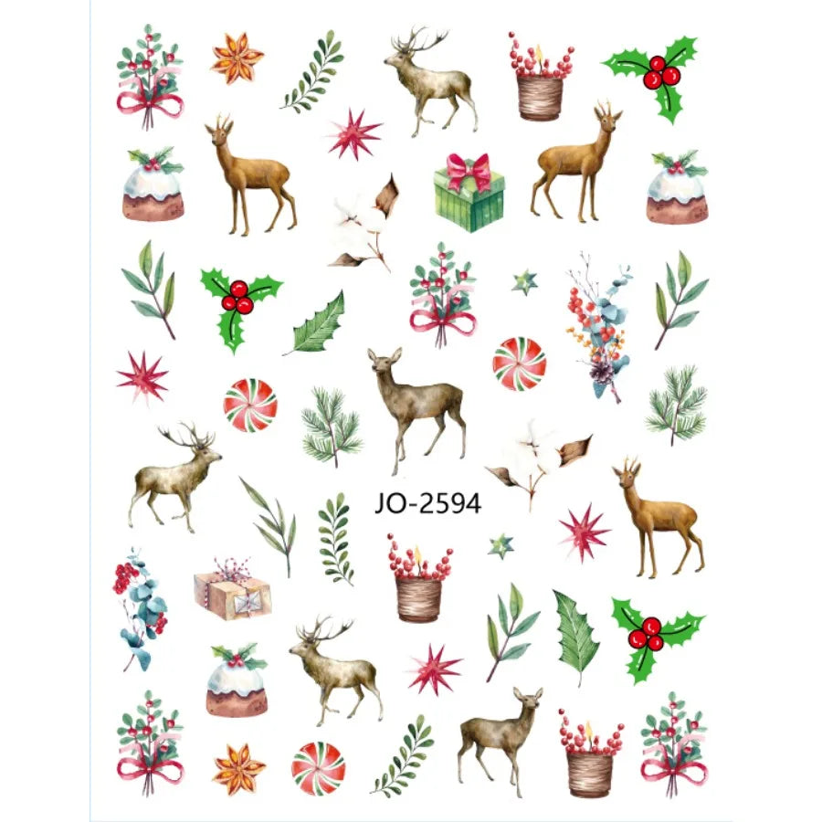 10 Sheets Christmas Nail Art Stickers Decals 3D Self-adhesive Snowman Qme