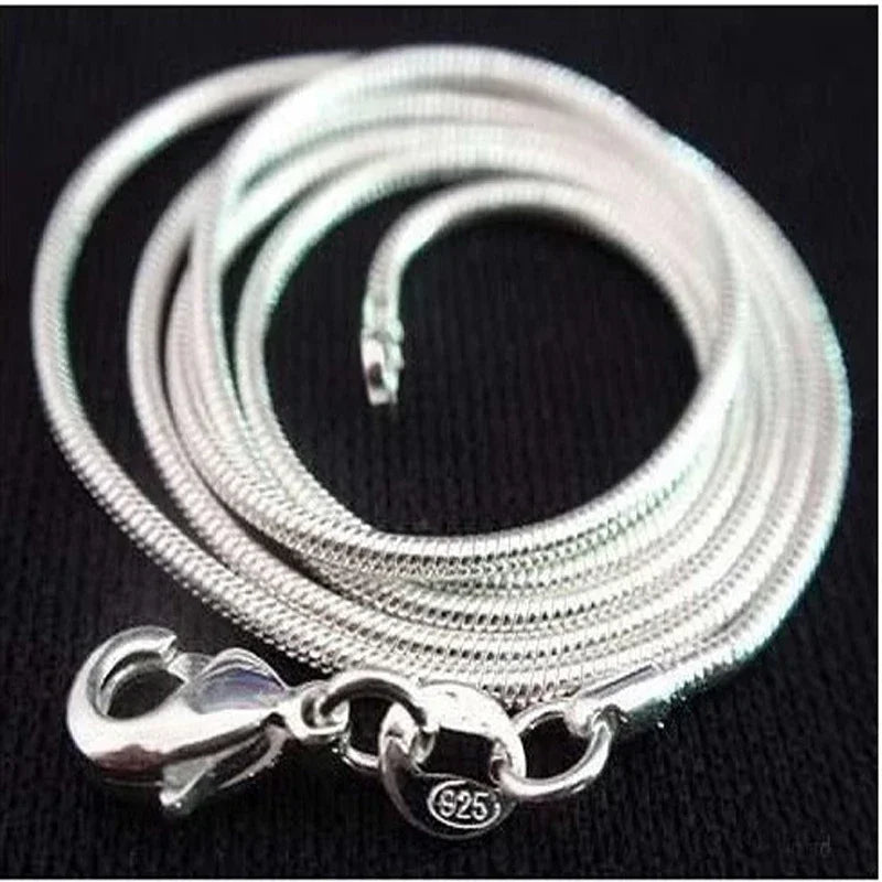 1-5PCS Fine 925 sterling silver necklace women, silver fashion jewelry Snake Chain 1mm Necklace 16 18 20 22 24" Qme