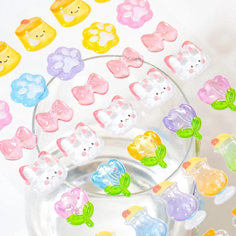 1 Sheet 3D Puffy Jelly Candy Stickers Wobble Sensory Game for DIY Crafts Scrapbooking Journal Laptop Decoration Qme