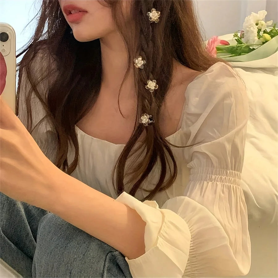 Cute Mini Flower Hair Clips, Transparent Crystal Hair Claw for Bangs & Side Hair Qme