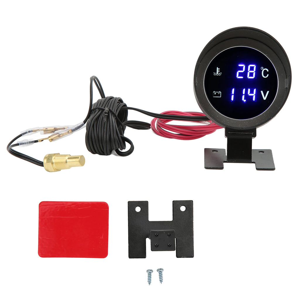 Water Temperature Gauge LED Voltmeter Round Wear Resistant Multifunction High Accuracy for Car for Motorcycle for ATV Qme as pic