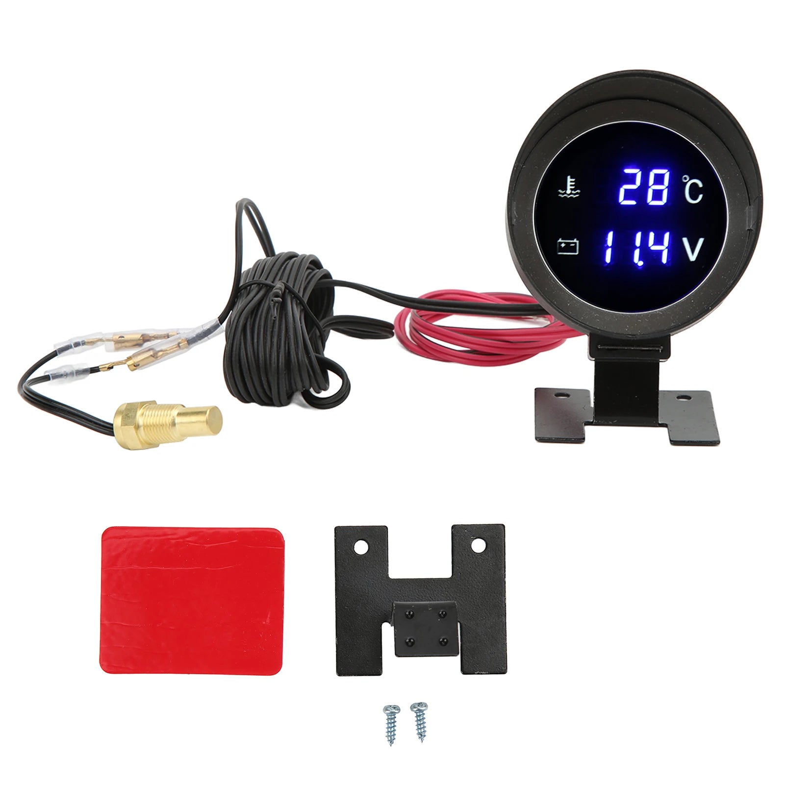 Water Temperature Gauge LED Voltmeter Round Wear Resistant Multifunction High Accuracy for Car for Motorcycle for ATV Qme as pic
