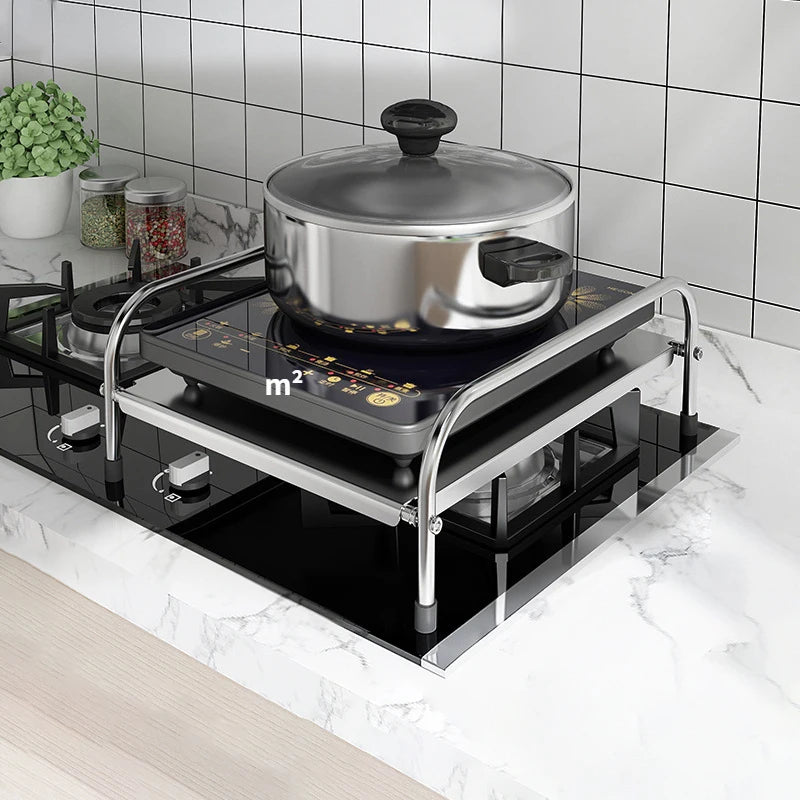Kitchen Stainless Steel Induction Cooker Rack Floor Mounted Multifunctional Shelf Gas Stove Support Kitchen Accessories. Qme