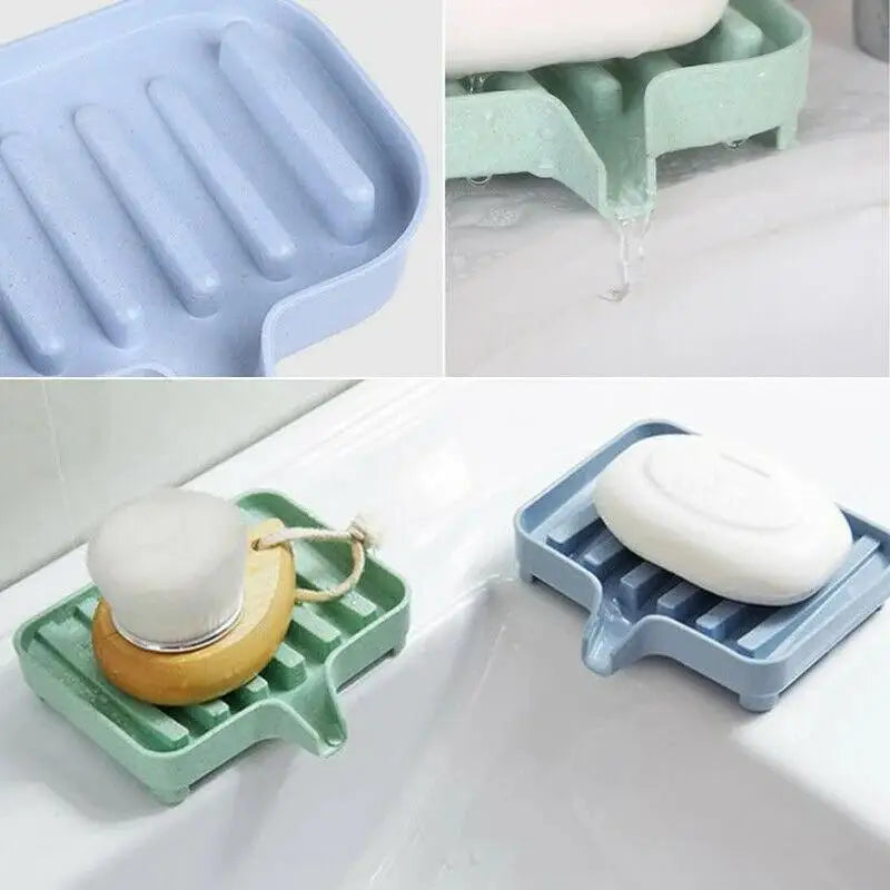 Useful Silicone Soap Dish Bathroom Self Draining Bar Holder Kitchen Qme