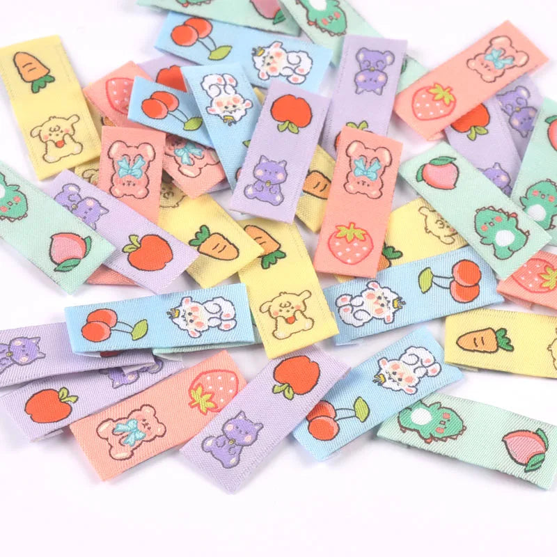 50Pcs Colorful Mixed Animal Fruit Embroidery Colth Labels Kid Garment Washable Care Tags Sewing Accessories Crafts DIY Supplies Qme