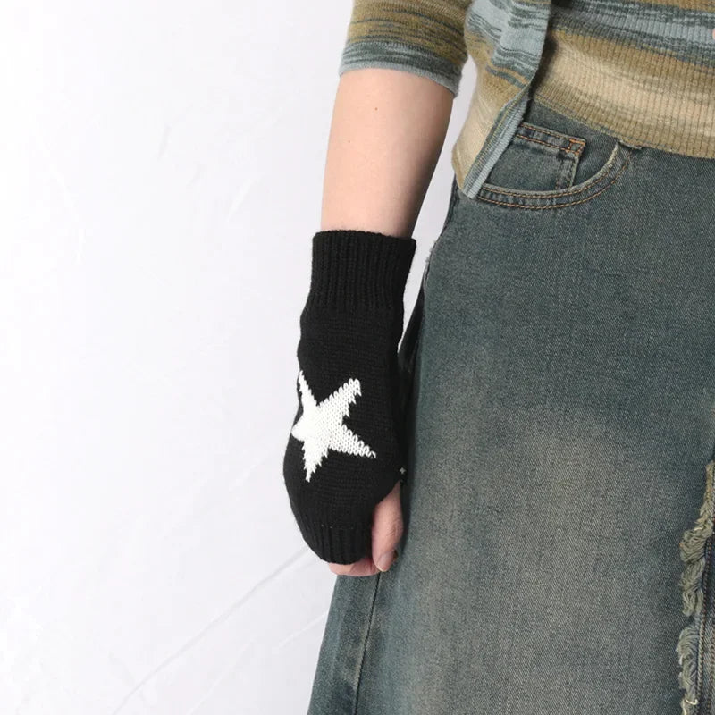 Knitted Half Finger Gloves Women's Warm Soft Winter Mittens for Girl Guantes Y2K Sleeve Girls Lolita Goth Fingerless Gloves Qme