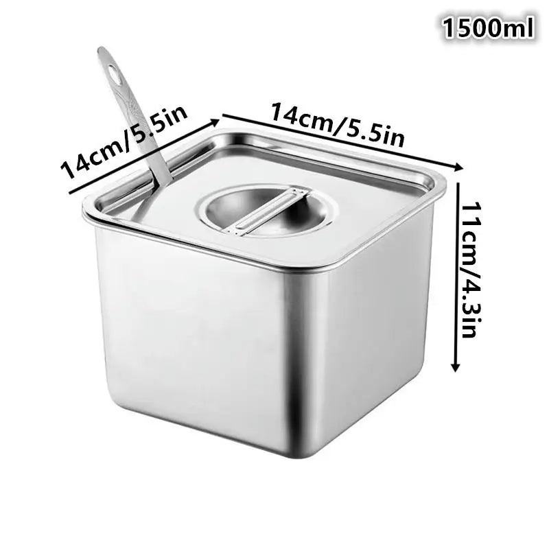 Stainless Steel Tank Box Cover Kitchen Oil Basin Square Barrel Qme 14cm
