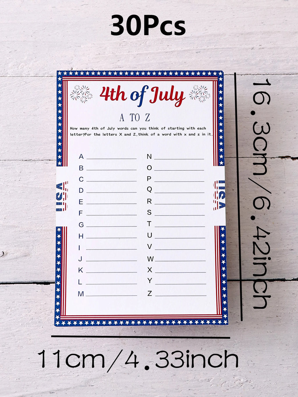 5–50Pcs “A to Z” Themed Game Cards with Star Borders—Creative Independence Day Gifts, Board Games, and Party Supplies Qme White-30Pcs