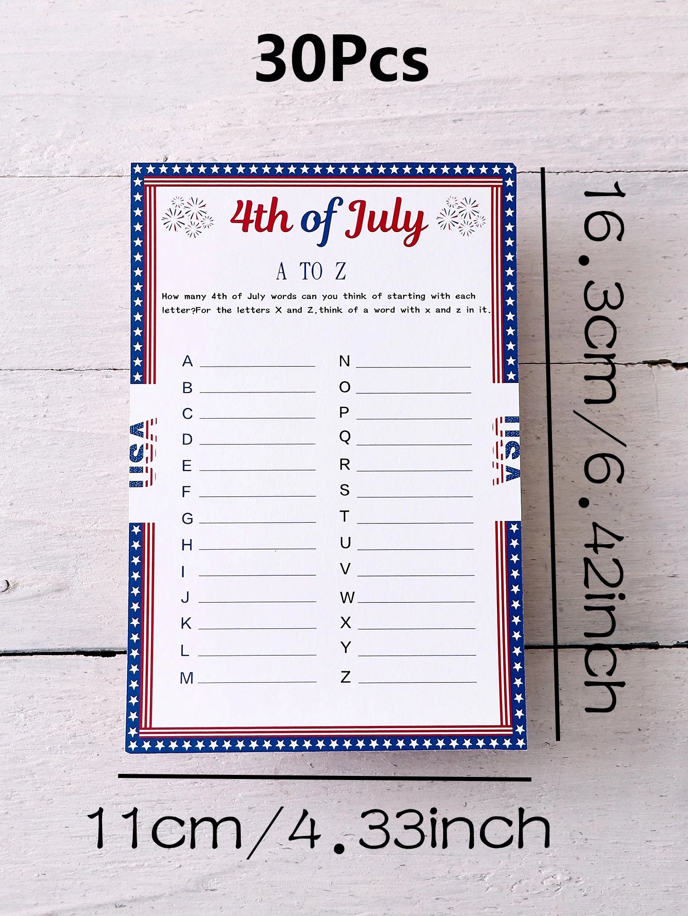 5–50Pcs “A to Z” Themed Game Cards with Star Borders—Creative Independence Day Gifts, Board Games, and Party Supplies Qme White-30Pcs